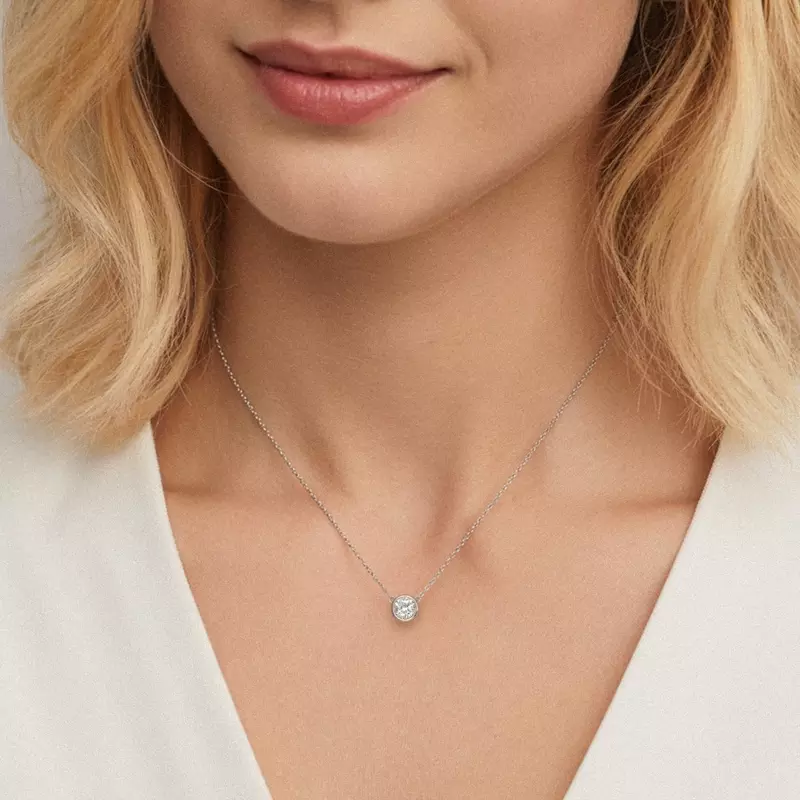 14K White Gold Classic Solitaire Bezel Lab Diamond Necklace (1 ct. tw.)